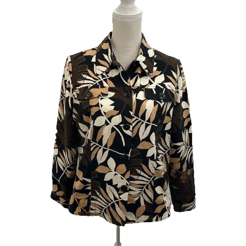 Laura Ashley Brown Floral Embroidered Canvas Jacket Women’s Medium Lined Cotton